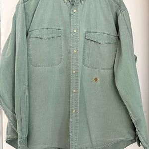 Vintage Men’s Tommy Hilfiger Green Button-Up Shirt - XL